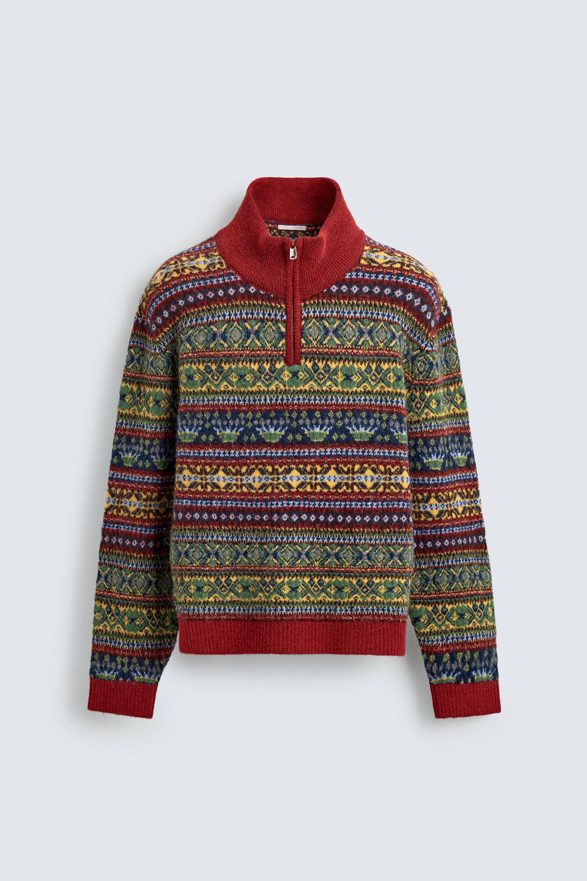 GEOMETRIC JACQUARD QUARTER-ZIP JUMPER