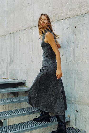 Zara TWILL BELTED DRESS - Dark gray