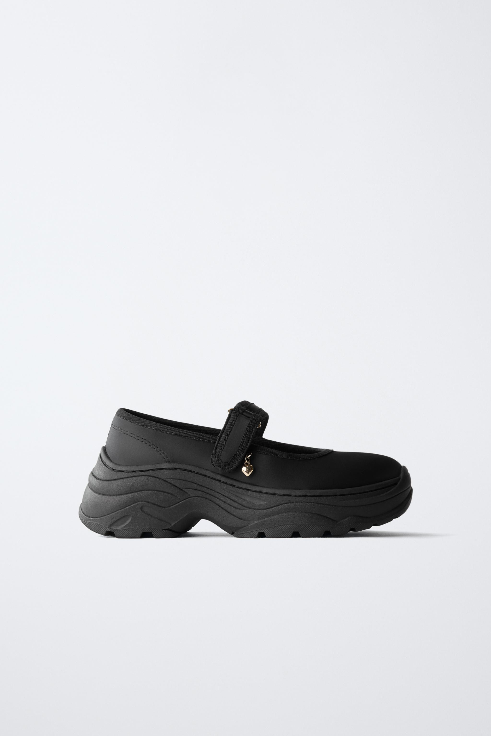 【ZARA】ザラ 37 チャンキーバレエシューズ リボンディテール ドット 黒 チャンキーバレエシューズ リボンディテール - ブラック | ZARA Japan