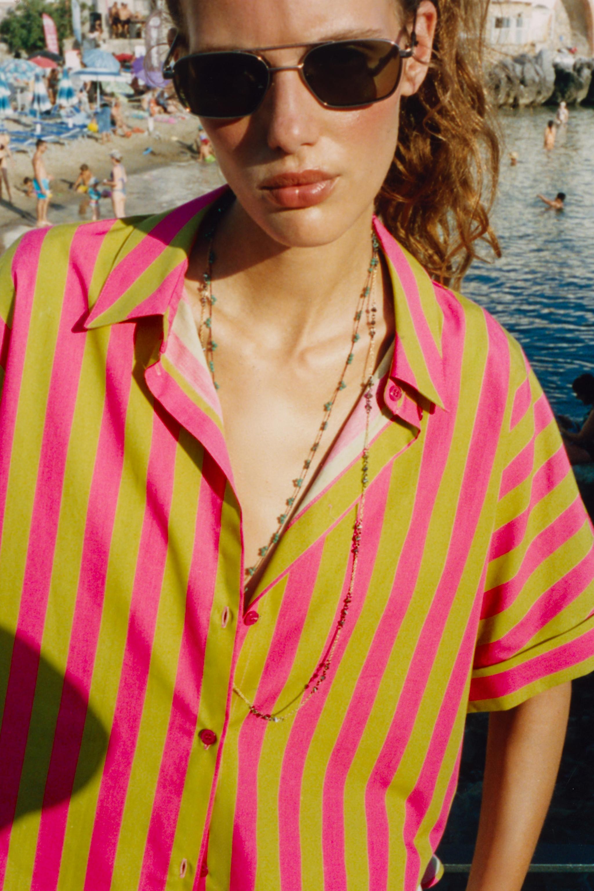 Женские рубашки Zara SHORT SLEEVE STRIPED SHIRT — фото 4