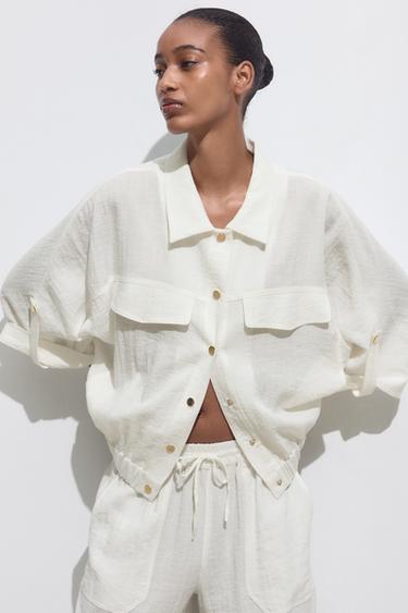 Zara SHORT SLEEVE SAFARI SHIRT - White