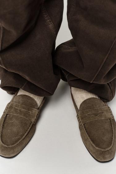 SPLIT SUEDE LOAFERS - Taupe Grey by Zara