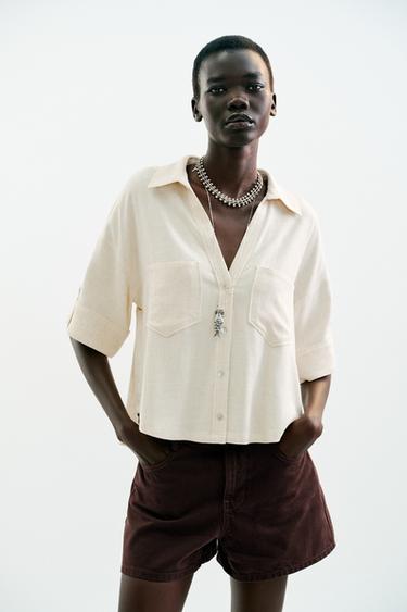 CHEMISE COURTE EN LIN - Sable de Zara - Image 3