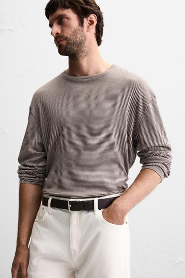 CEINTURE EN CUIR SURPIQUÉE - Marron de Zara - Image 1