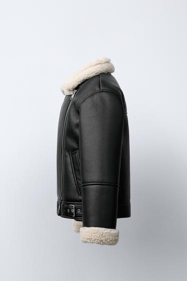 BLOUSON DE MOTARD DOUBLE FACE Noir Écru ZARA France - Main Image