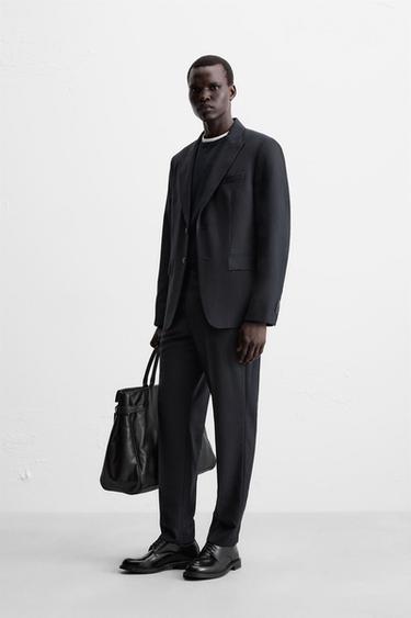 HERRINGBONE SUIT TROUSERS - Navy blue by Zara - Image 3