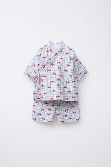9-18 MONTHS/ GOLDEN FISH PRINT KIMONO AND BERMUDA SET - Ecru by Zara - Image 0