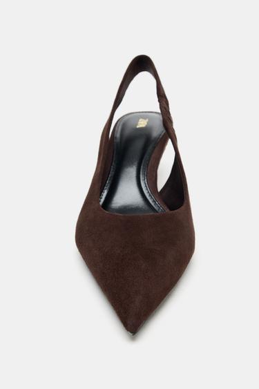 CHAUSSURES BRIDES ARRIÈRE EN DAIM À TALONS KITTEN HEEL - Marron chocolat de Zara - Image 5