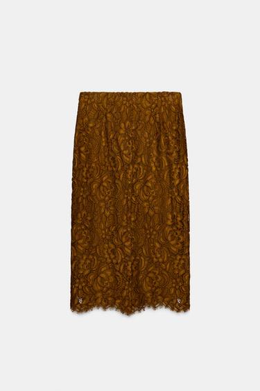 ZW COLLECTION LIMITED EDITION LACE MIDI SKIRT - Mustard by Zara - Image 6
