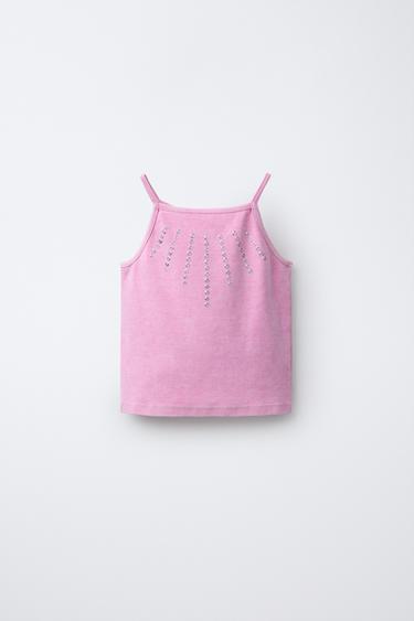 Zara WASHED EFFECT STUDDED TOP - Pink