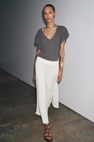 COTTON - LINEN BLEND T-SHIRT - Charcoal by Zara - Image 1