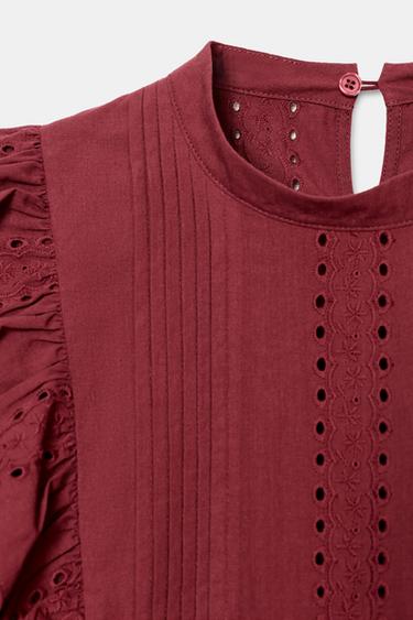 ROMANTIC BLOUSE WITH CUTWORK EMBROIDERY - Burgundy by Zara - Image 8