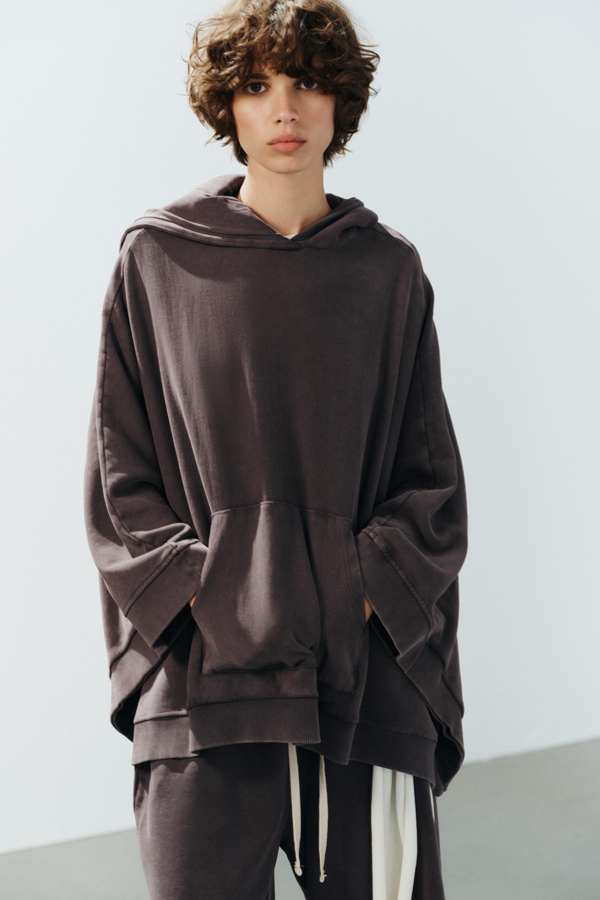 WASHED EFFECT CAPE HOODIE — dirty-mauve