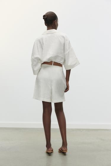SHIRT WITH ROLLED-UP SLEEVES - Oyster-white by Zara - Image 3