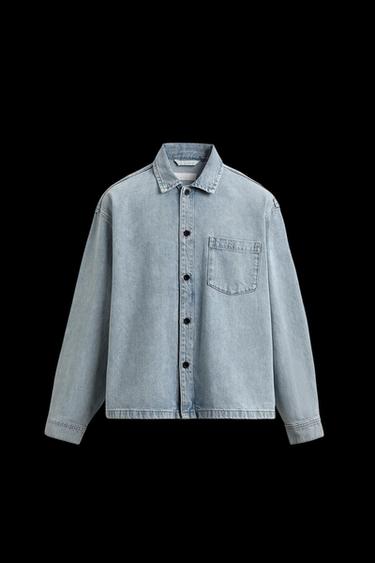 Zara BOXY FIT DENIM SHIRT - Faded blue