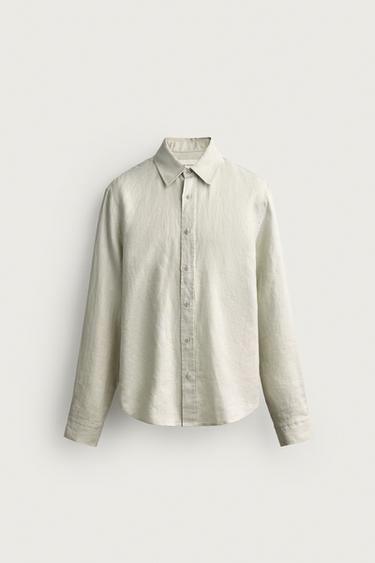 قميص regular fit من الكتان 100% - رمل الخاص بـ Zara