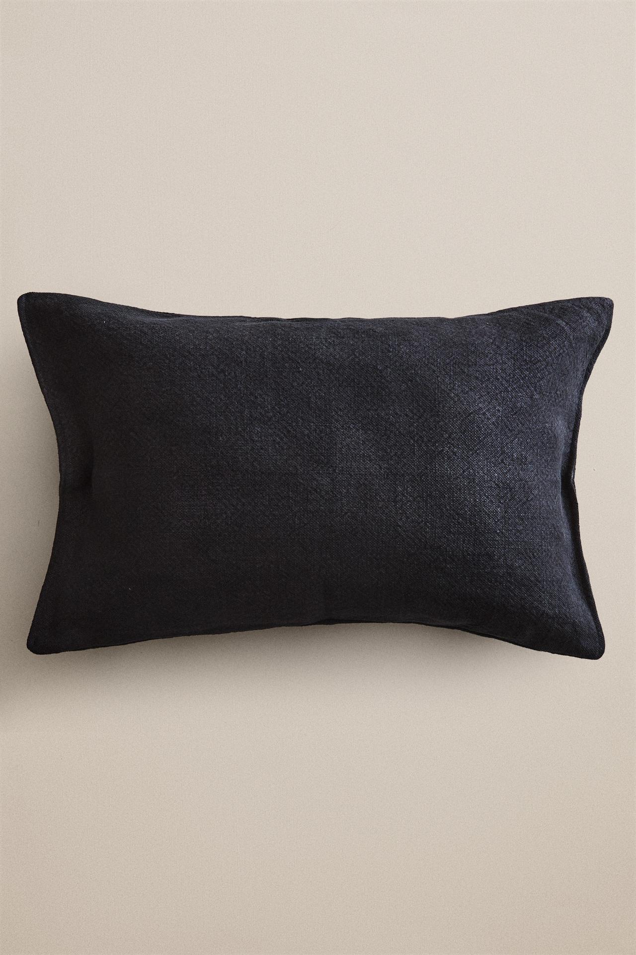 JUTE THROW PILLOW COVER — Navy blue