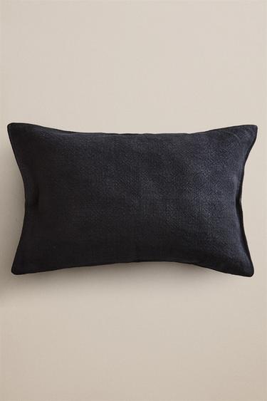 JUTE THROW PILLOW COVER — Navy blue 1