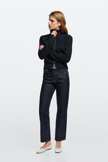 Zara High-waist cropped straight-leg jeans - Blue