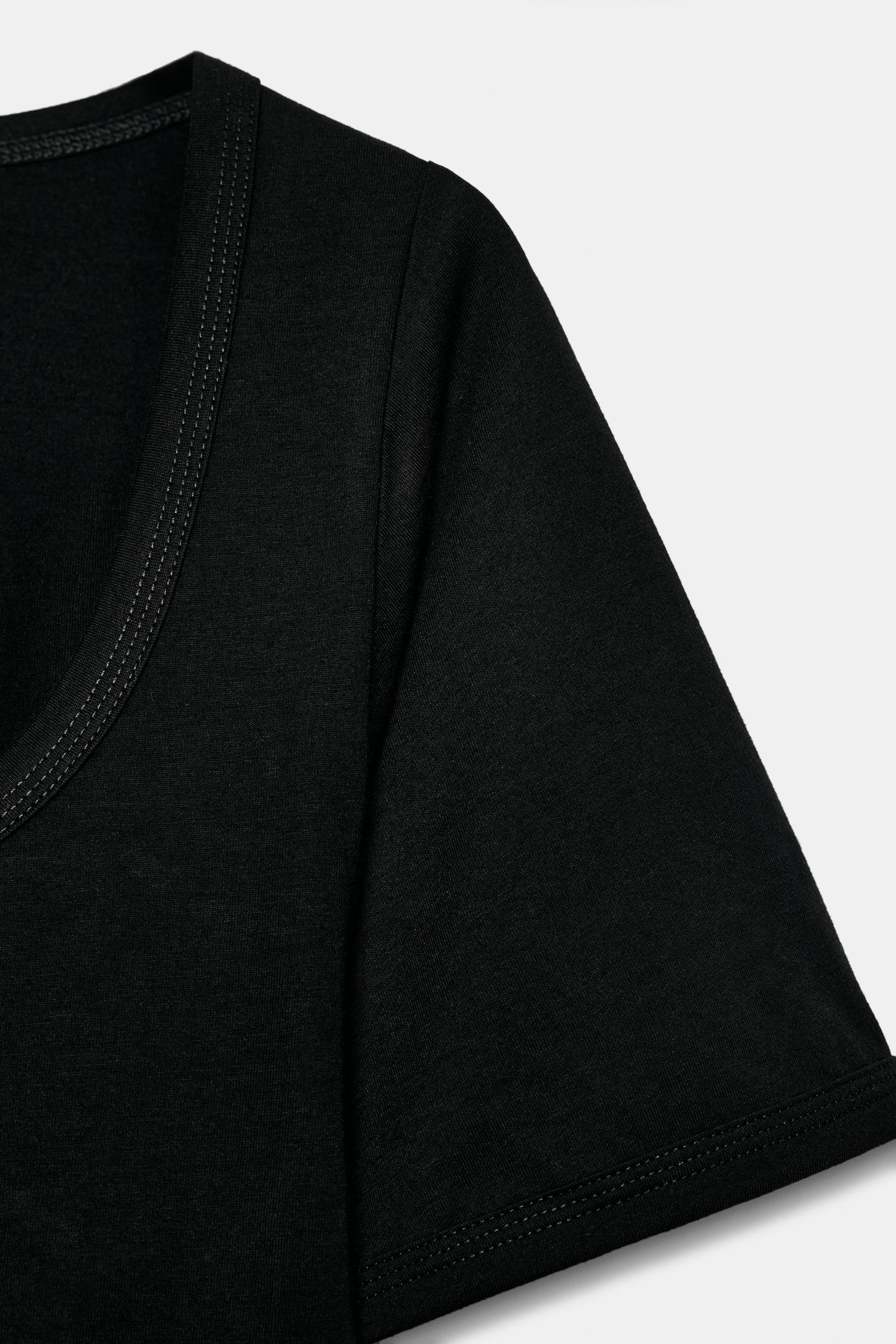 Женская футболка Zara Round Neck, цвет: Чёрный — фото 7
