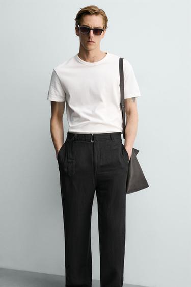 RELAXED FIT VISCOSE - LINEN TROUSERS WITH BELT - Black by Zara - Image 5