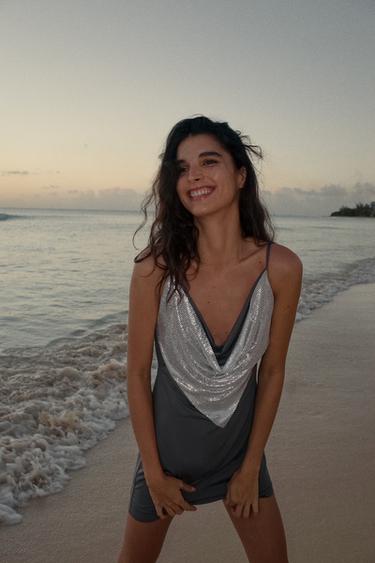 CONTRAST MESH DRESS - Dark charcoal grey by Zara