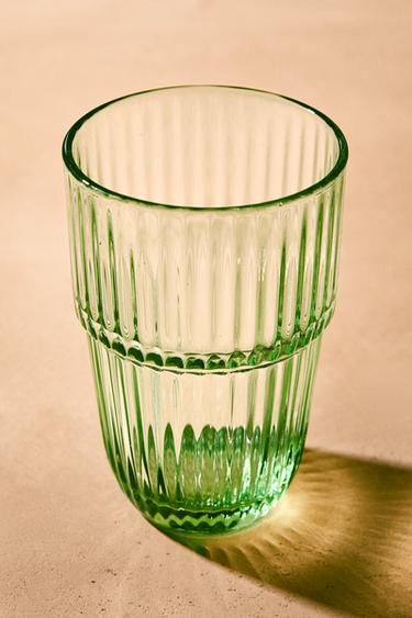 Zara COLORED STRIPED GLASS TUMBLER - Green