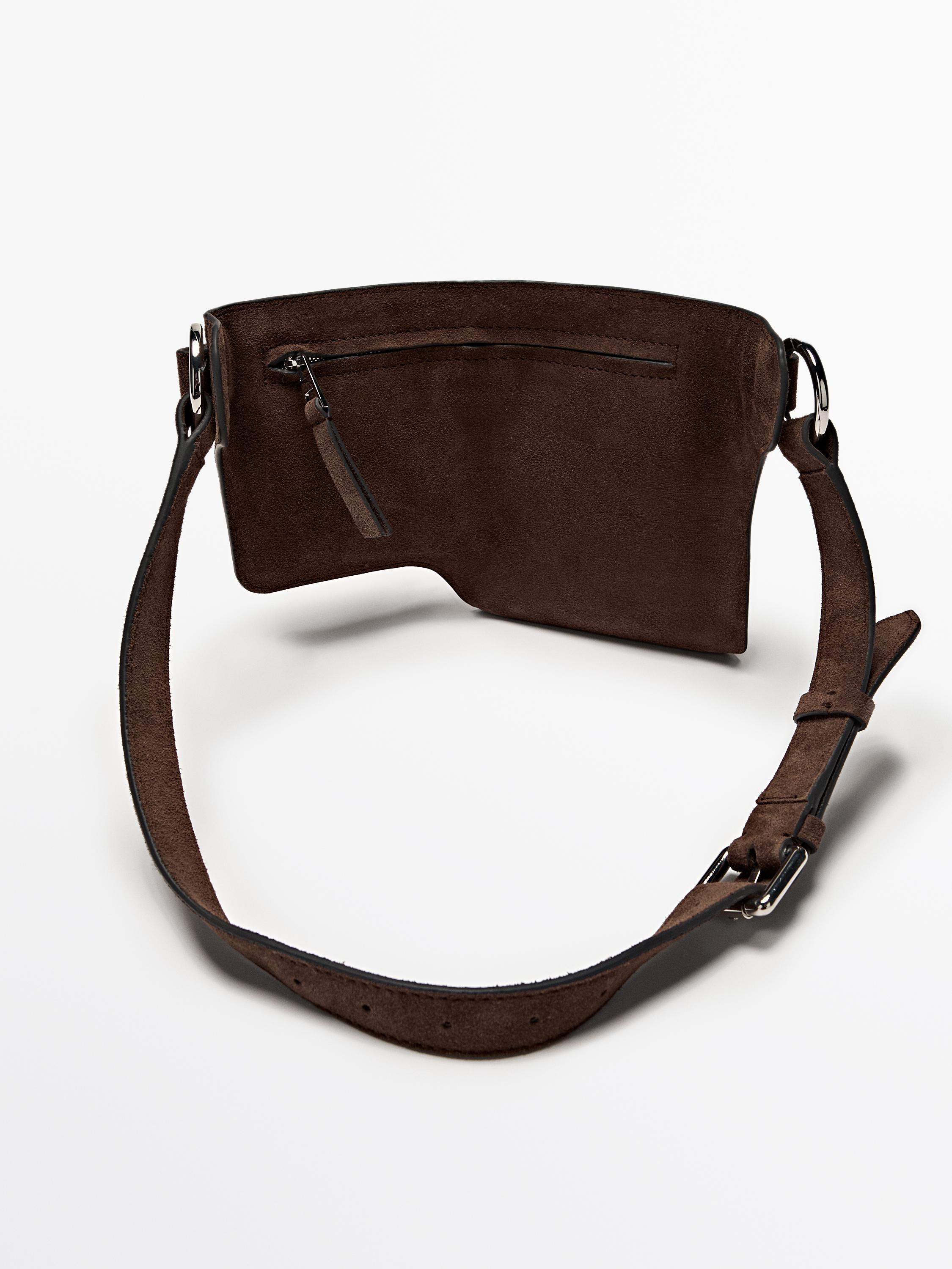 Split leather double compartment belt bag