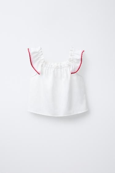 LINEN TOP WITH WAVED DETAIL - Light ecru by Zara - Image 0