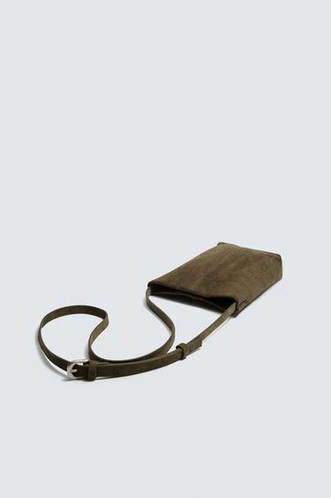 LEATHER CROSSBODY BAG - Khaki Green by Zara - Image 1