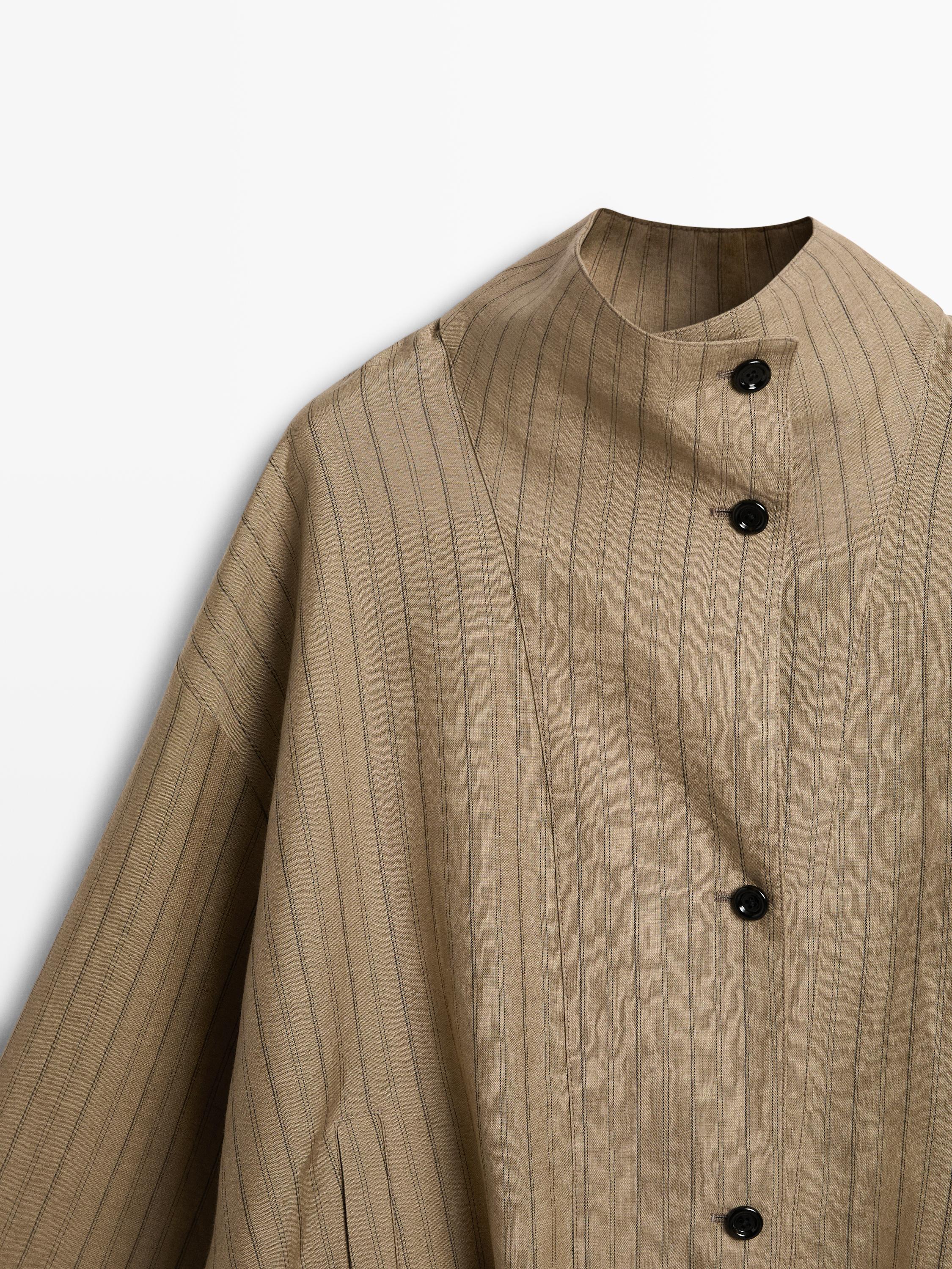 Veste bomber à rayures en mélange de lin