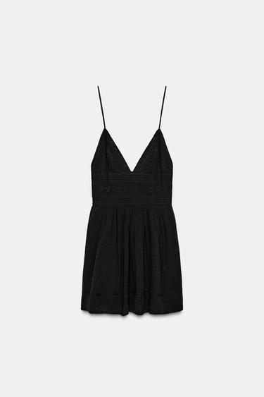 VESTIDO MINI TIRANTES BORDADOS - Negro de Zara