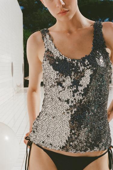 SEQUINNED STRAPPY TOP - Silver by Zara