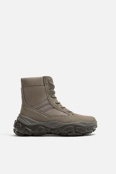 TEXTURED SOLE HIGH-TOP TRAINERS - Taupe Grey by Zara