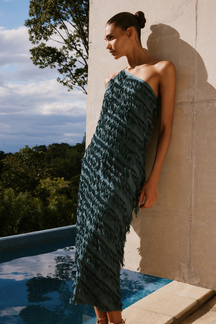 Sevilla Zara Vestido Flecos Azul Vestidos De Mujer Flecos ZARA España