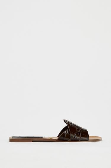 FLADE SMUTTERS-SANDALER I SKIND MED STRUKTUR - Chokoladebrun fra Zara