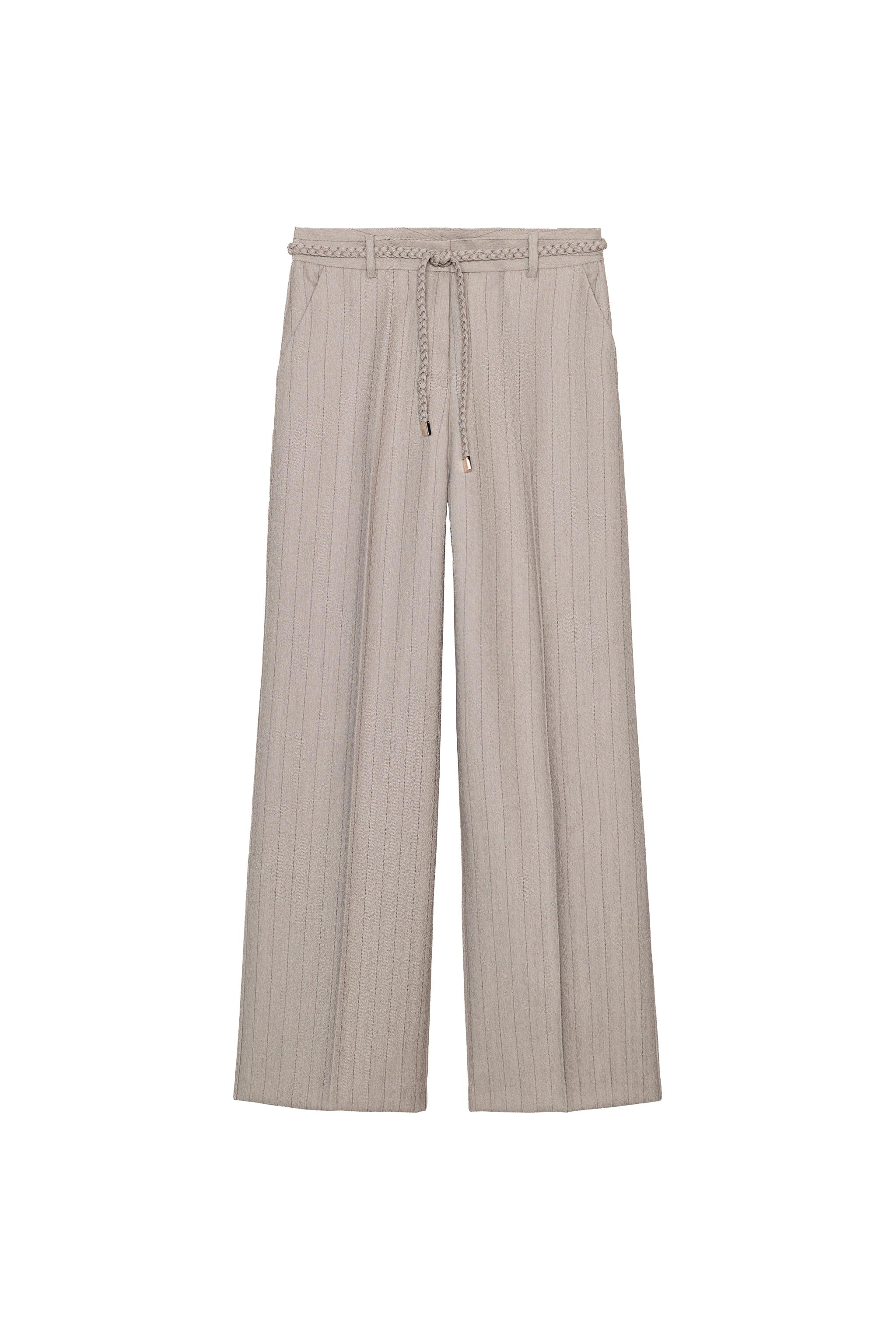 HERRINGBONE BRAIDED BELT PANTS - Stone | ZARA United States