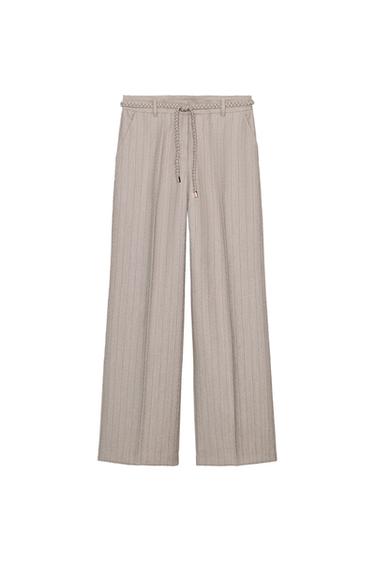 HERRINGBONE TROUSERS WITH BRAIDED BELT - Stone by Zara