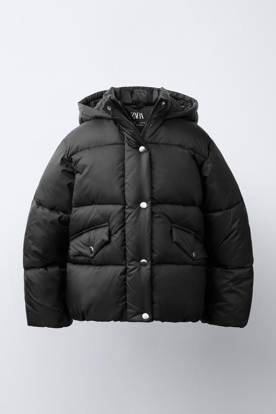 WATER-REPELLENT HOODED PUFFER COAT - Black by Zara - Image 0