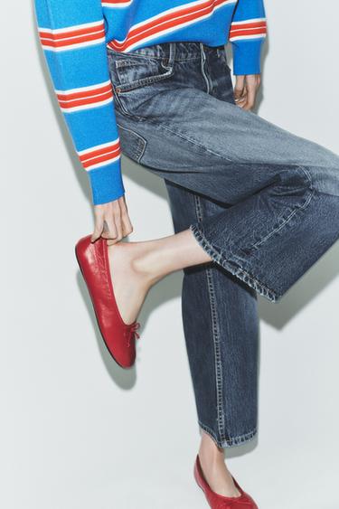 BALLERINES EN CUIR AVEC NŒUD - Rouge de Zara - Image 1