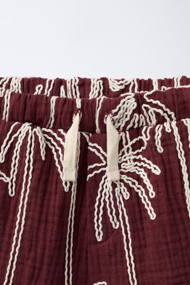 TEXTURED BERMUDA SHORTS WITH EMBROIDERED PALM TREES - Maroon by Zara - Image 2