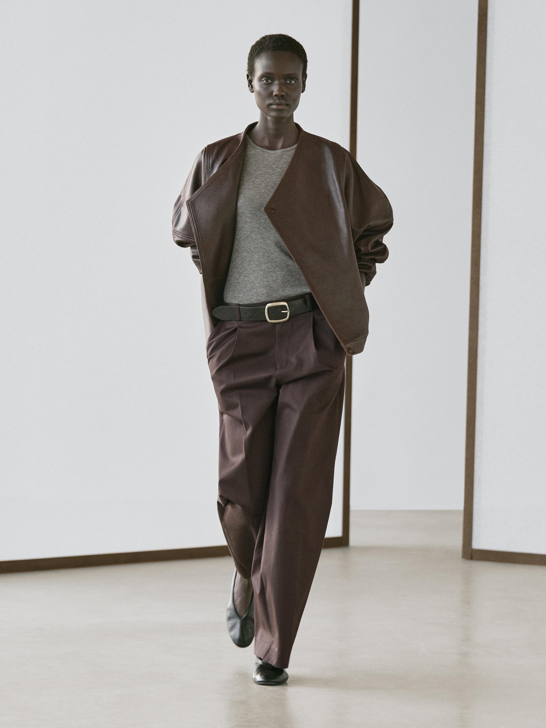 Asymmetric nappa leather bomber jacket