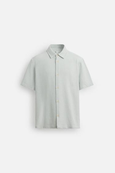 TEXTURED REGULAR FIT SHIRT - White / Sky blue by Zara