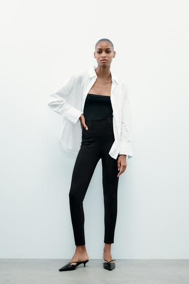 Zara WIDE ELASTIC WAIST LEGGINGS - Black