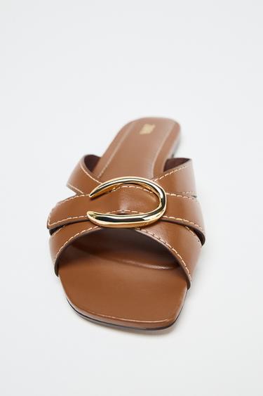 CROSSOVER SANDALS WITH METAL DETAIL - Brown by Zara - Image 4