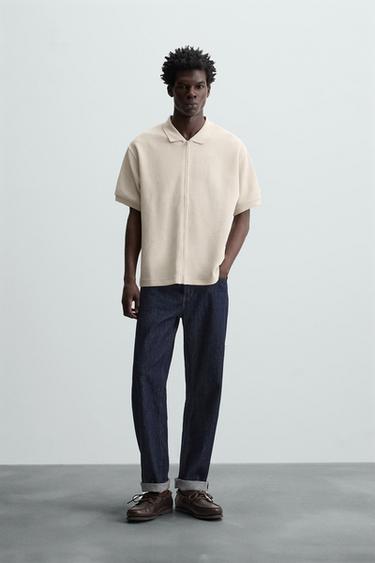 Zara TEXTURED ZIP-UP JACKET - Beige - Image 0