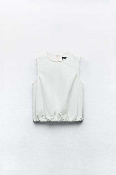 ТОП ИЗ ГАБАРДИНА С РУКАВАМИ-ФОНАРИКАМИ — БЕЛЫЙ от Zara — изображение 0