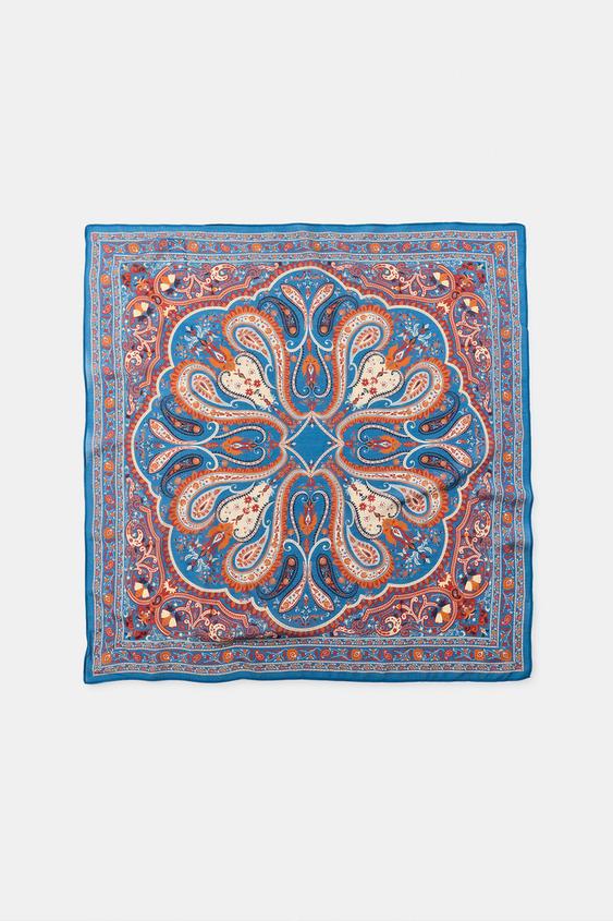 PAÑUELO CON SEDA ESTAMPADO PAISLEY - Azul de Zara - Imagen 0