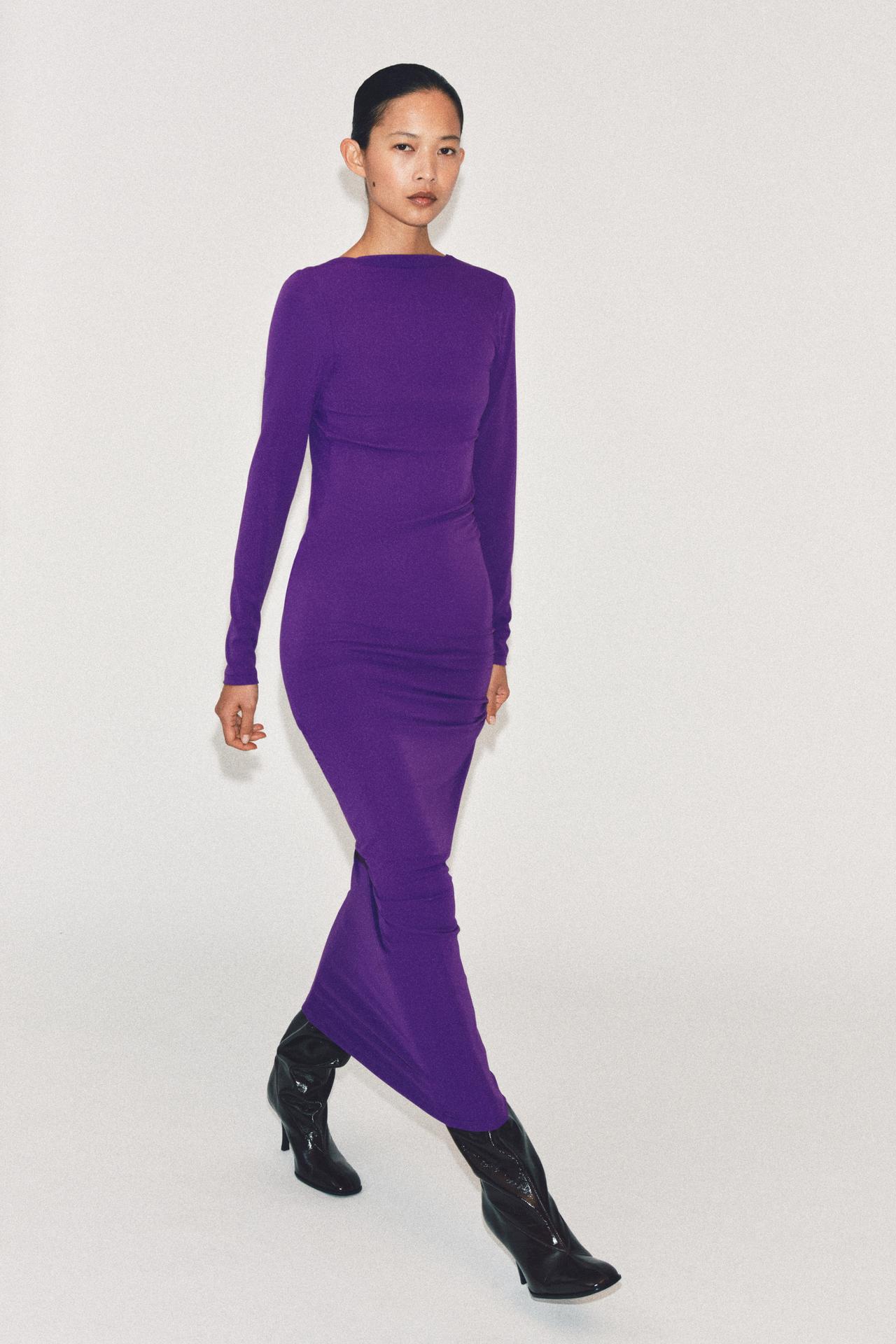DRAPED OPEN-BACK DRESS — Violet