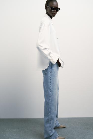CONTRAST BUTTON SATIN SHIRT - White by Zara - Image 2